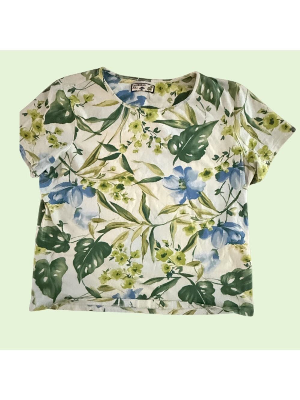 Caribbean Joe Tropical Floral T-Shirt Womens Botanical Print Vintage Y2K Tee